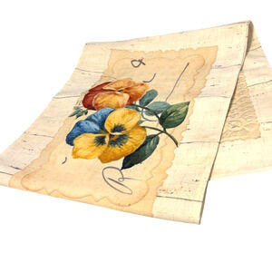 Flower Market Table Runner Cottagecore Pansy Rose Floral Made in USA 13x72" NWT